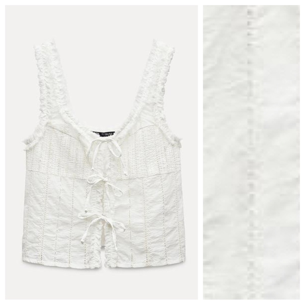 NWOT. Zara  Oyster White V-Neck Top with Straps. Size XXL. - Picture 4 of 9